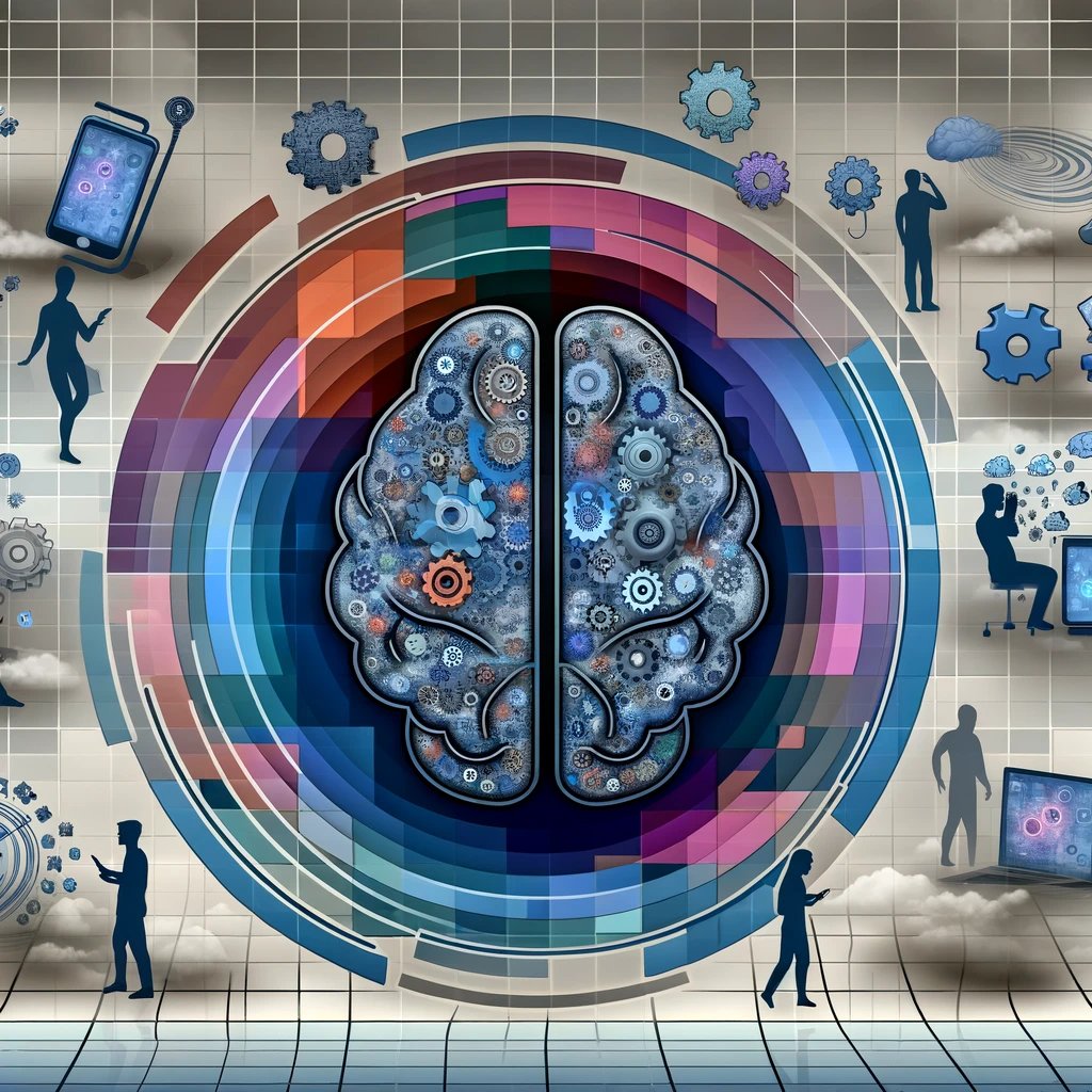 DALL·E 2024-02-13 20.47.05 - An illustration depicting various technology products such as smartphones, laptops, and AI interfaces surrounded by visual metaphors of brain biases. DALL·E 2024-02-13 20.47.05 - An illustration depicting various technology products such as smartphones, laptops, and AI interfaces surrounded by visual metaphors of brain biases.